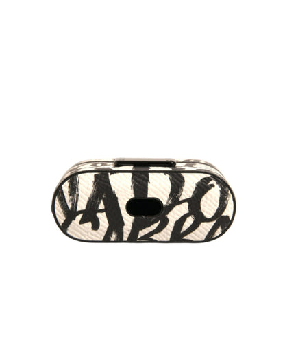 Dolce & Gabbana leren AirPods-hoes in zwart-wit met scribble-print en reliëflogo