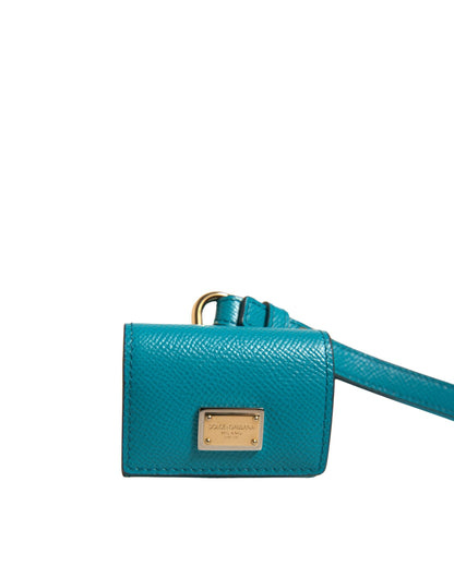 Dolce & Gabbana groene leren AirPods-hoes met logoplaatje en goudkleurig metalen riempje