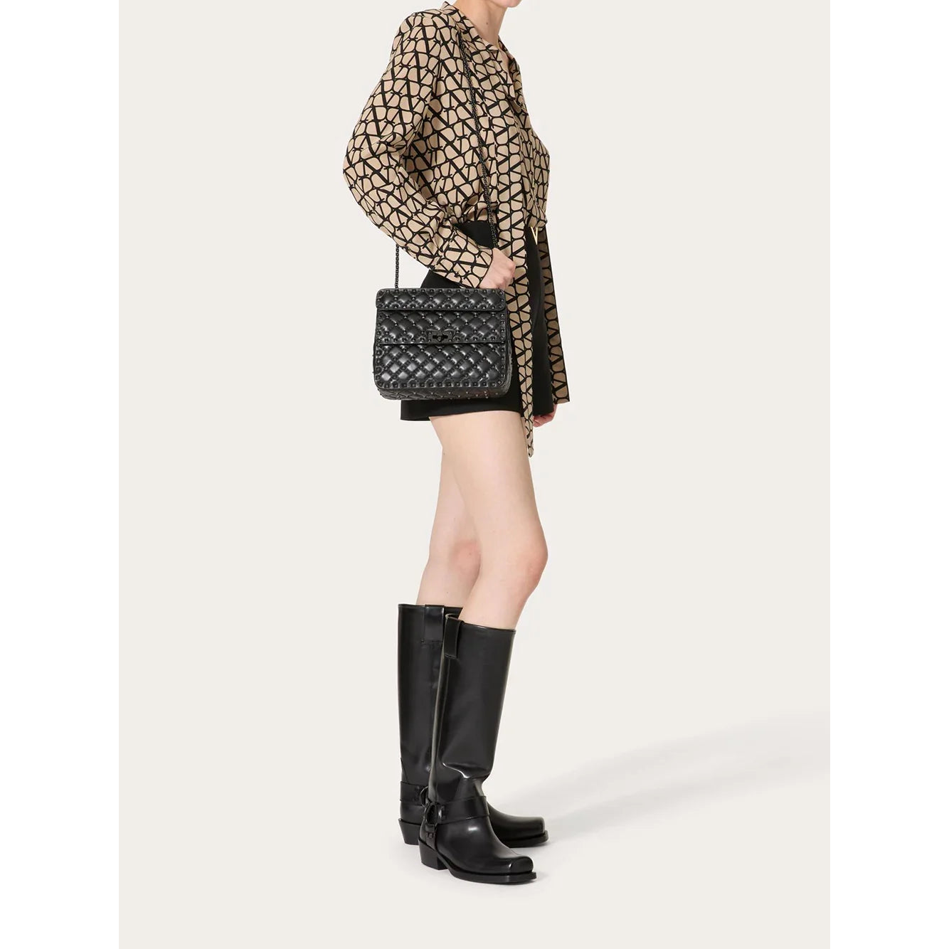 Valentino Garavani Zwart Nappa Leren Middelgrote Rockstudt Spike Tas - MARANOS