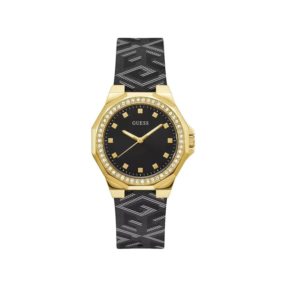 Guess horloge met zwarte leren band - MARANOS