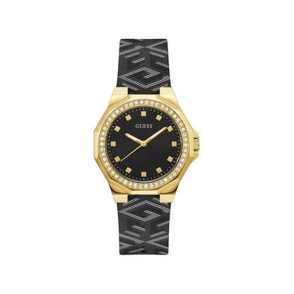 Guess horloge met zwarte leren band - MARANOS