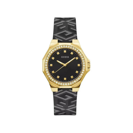 Guess horloge met zwarte leren band - MARANOS