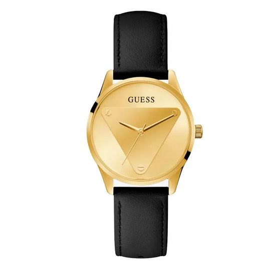 Guess horloge met zwarte leren band - MARANOS