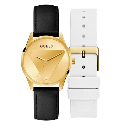 Guess horloge met zwarte leren band - MARANOS