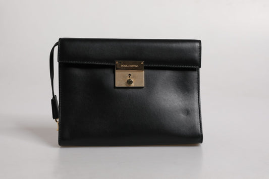 Dolce & Gabbana Zwart Leren logo Plaque Document Briefcase Tas