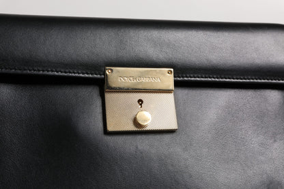 Dolce & Gabbana Zwart Leren logo Plaque Document Briefcase Tas
