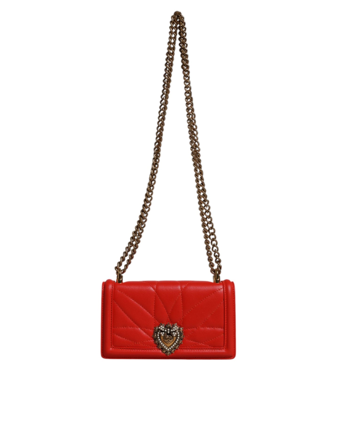 Dolce &amp; Gabbana Red Quilted Devotion crossbody chain Phone Cover Bag