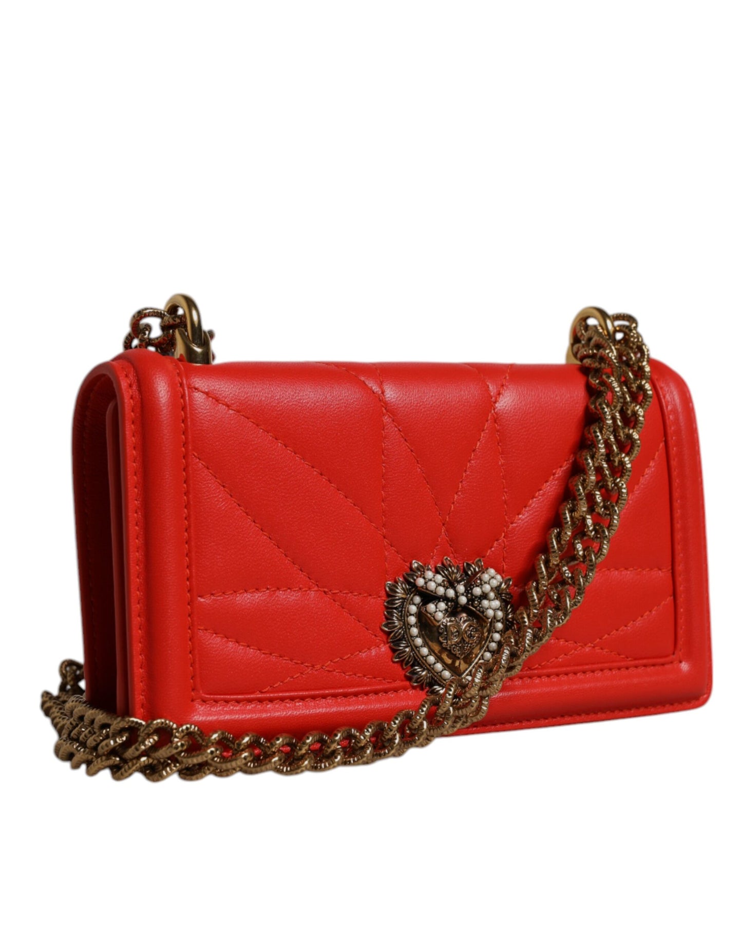 Dolce &amp; Gabbana Red Quilted Devotion crossbody chain Phone Cover Bag