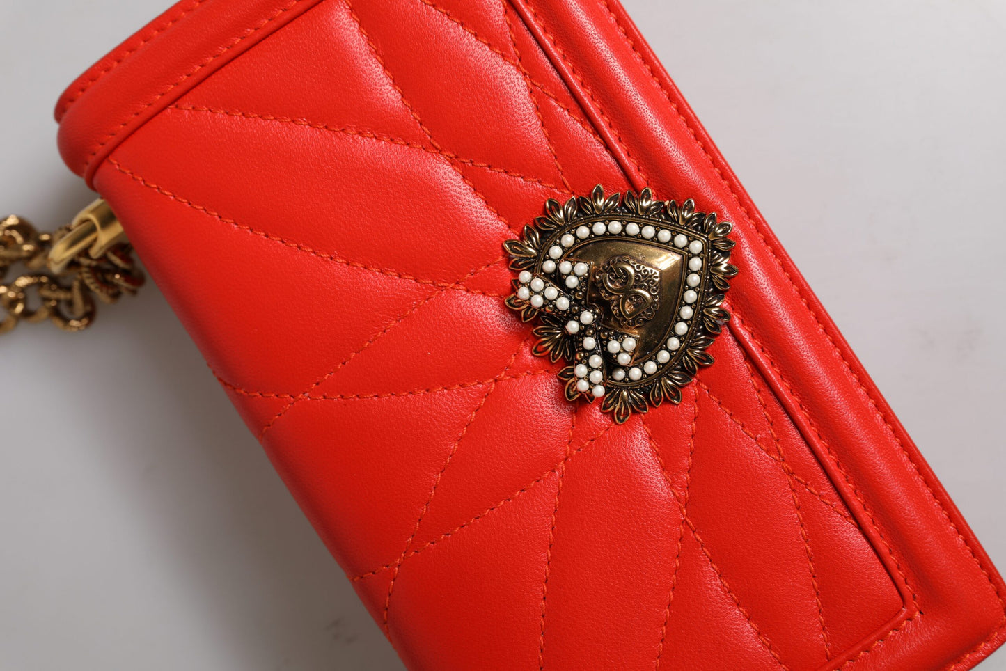 Dolce &amp; Gabbana Red Quilted Devotion crossbody chain Phone Cover Bag
