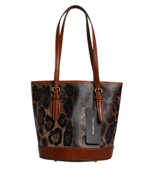 Dolce &amp; Gabbana brauner Ledershopper mit Leopardenmuster und Schultergurt