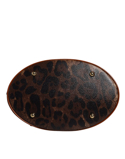 Dolce & Gabbana shopper van bruin leer met luipaardprint en schouderriem