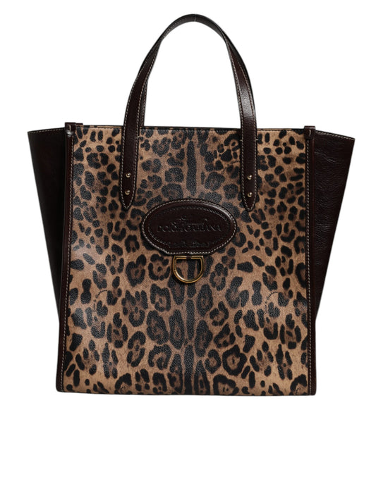 Dolce &amp; Gabbana – Tragetasche aus Leder mit Leopardenmuster und Schultergurt in Braun