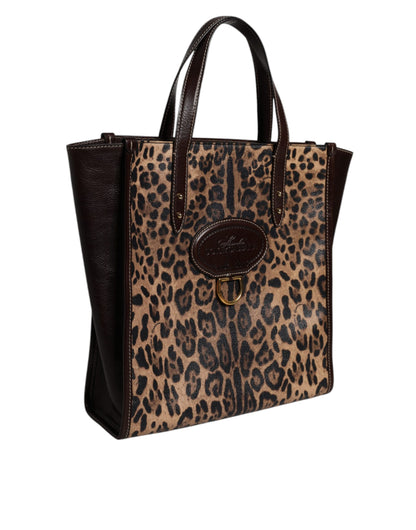 Dolce & Gabbana totebag van leer met bruine luipaardprint en schouderriem