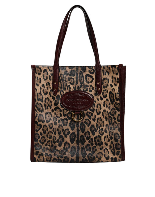 Dolce &amp; Gabbana – Tragetasche aus Leder mit Leopardenmuster und Schultergurt in Braun