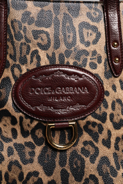 Dolce & Gabbana leren totebag met bruine luipaardprint en schouderriem
