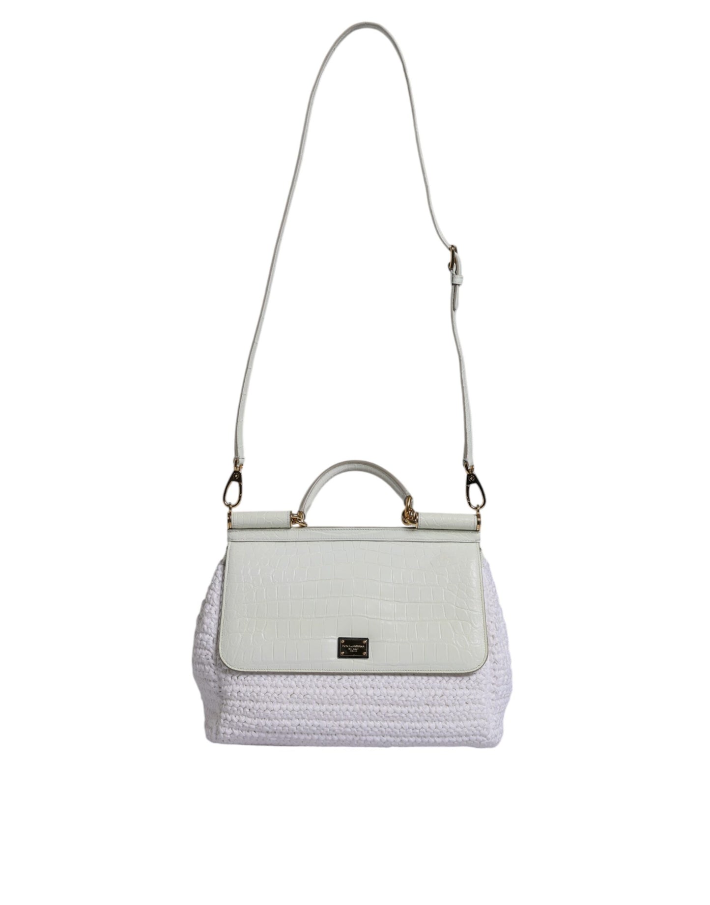 Dolce & Gabbana Wit Rafia Leren Top Handle crossbody Tas