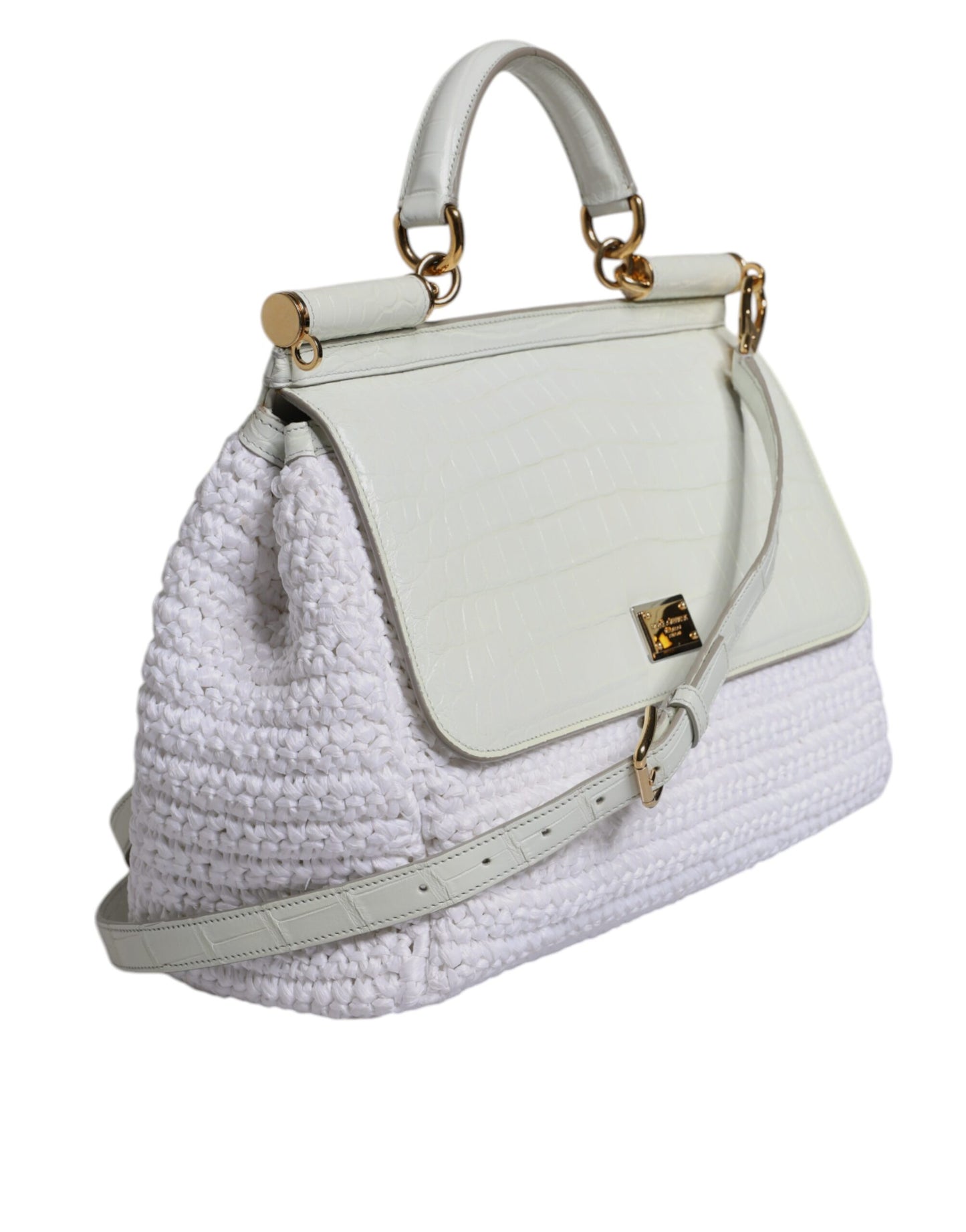 Dolce & Gabbana Wit Rafia Leren Top Handle crossbody Tas