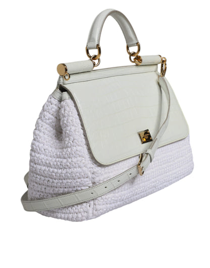 Dolce & Gabbana Wit Rafia Leren Top Handle crossbody Tas