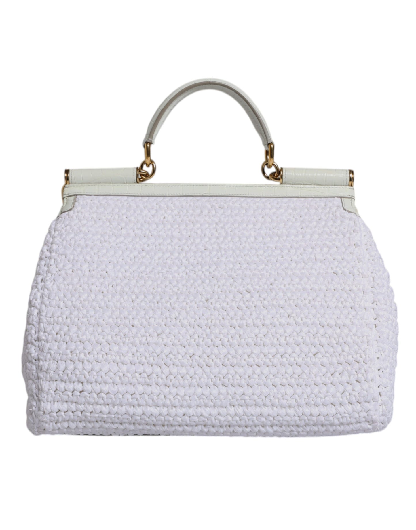 Dolce & Gabbana Wit Rafia Leren Top Handle crossbody Tas
