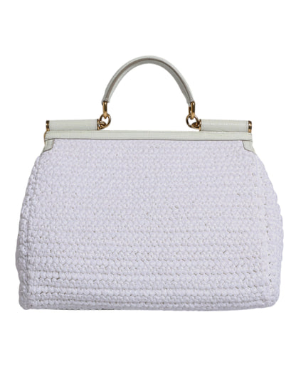 Dolce & Gabbana Wit Rafia Leren Top Handle crossbody Tas