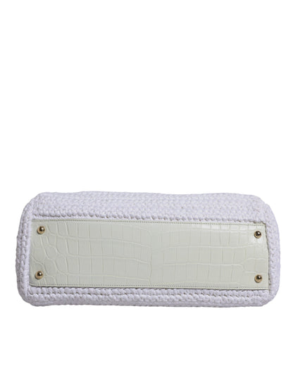 Dolce & Gabbana Wit Rafia Leren Top Handle crossbody Tas