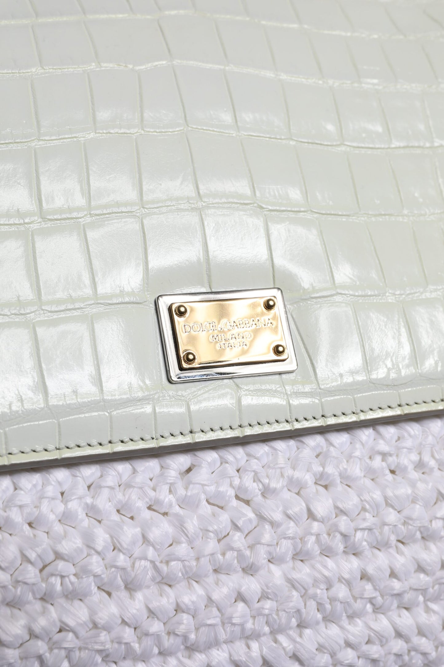 Dolce & Gabbana Wit Rafia Leren Top Handle crossbody Tas
