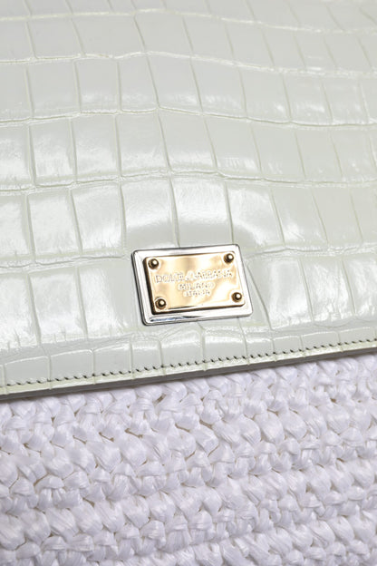 Dolce & Gabbana Wit Rafia Leren Top Handle crossbody Tas