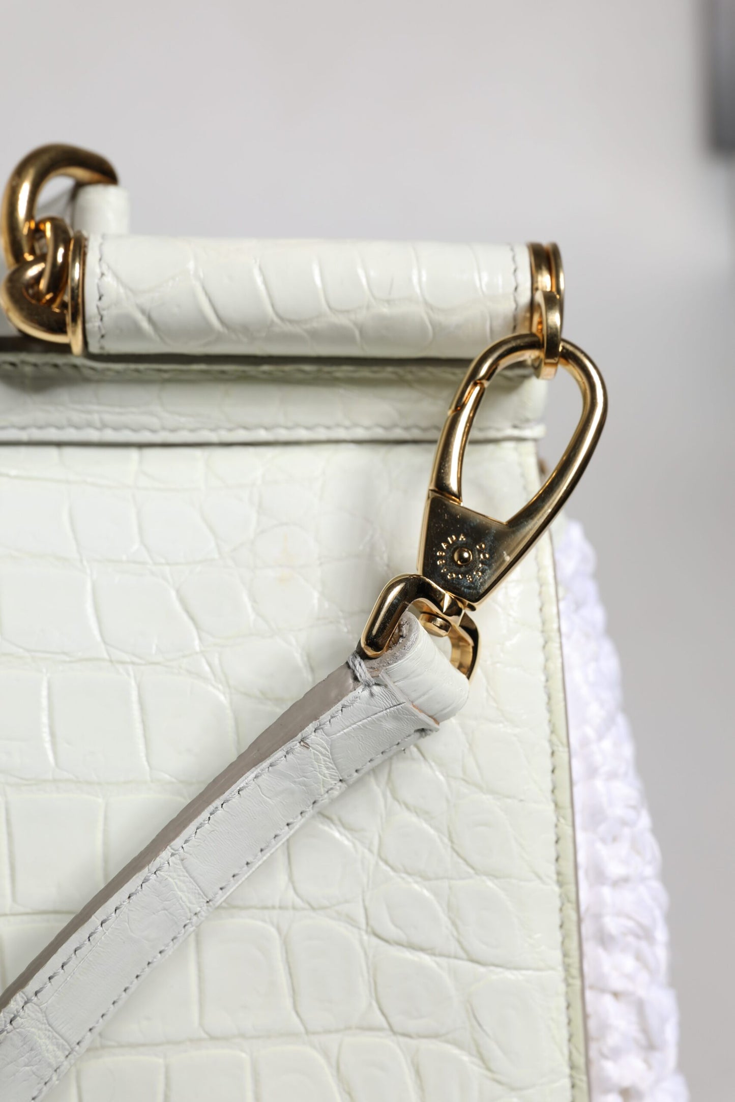 Dolce & Gabbana Wit Rafia Leren Top Handle crossbody Tas