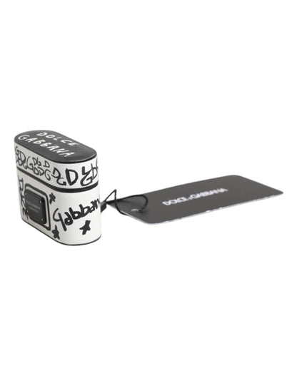 Dolce & Gabbana zwart-wit leren AirPods-hoesje met scribble-print en reliëflogo