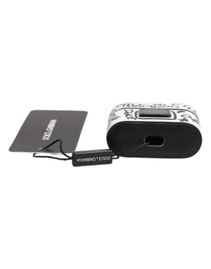 Dolce & Gabbana zwart-wit leren AirPods-hoesje met scribble-print en reliëflogo