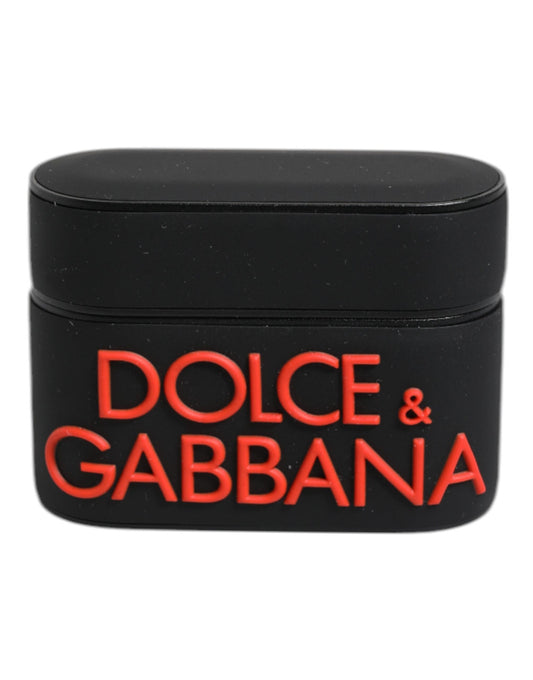 Dolce &amp; Gabbana AirPods-Hülle aus schwarzem und orangefarbenem Silikon mit geprägtem Logo