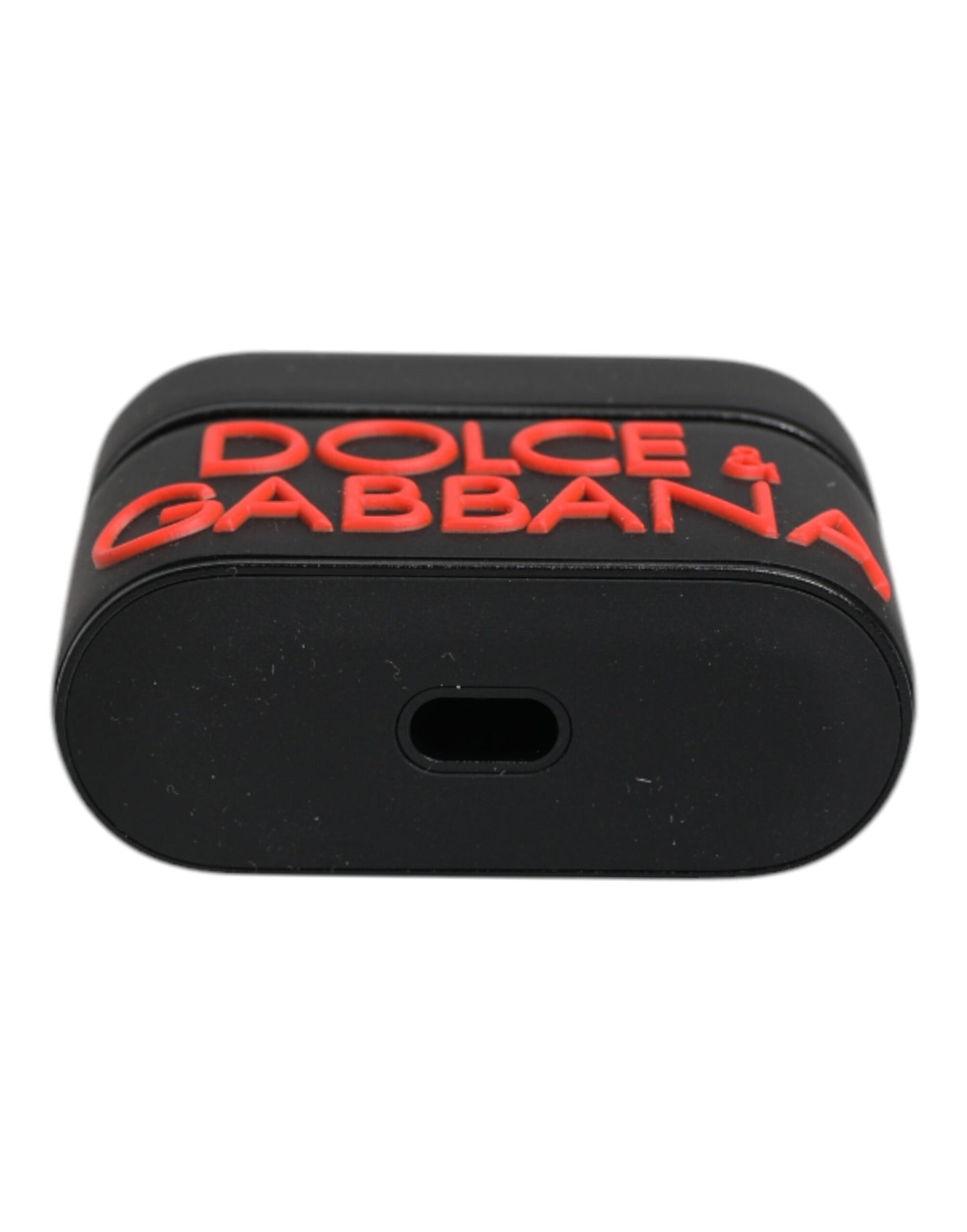 Dolce & Gabbana AirPods-etui van zwart-oranje siliconen met reliëflogo
