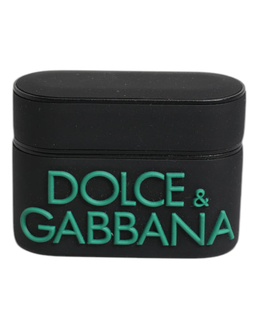 Dolce &amp; Gabbana AirPods-Hülle aus schwarzem und orangefarbenem Silikon mit geprägtem Logo