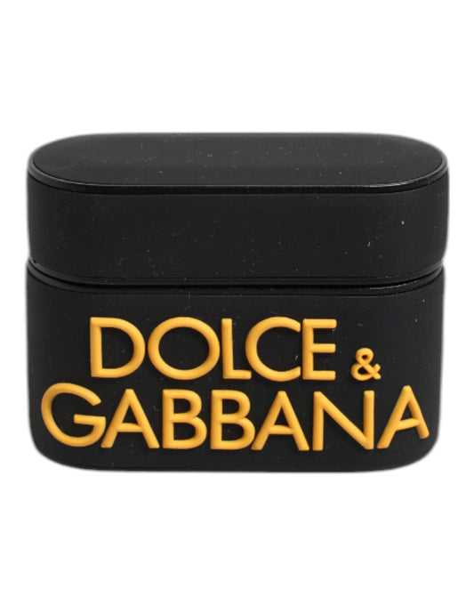Dolce &amp; Gabbana – Schwarzes und gelbes AirPods-Etui aus Silikon mit geprägtem Logo