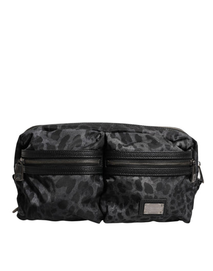Dolce &amp; Gabbana Gürteltasche in Schwarz und Grau mit Leopardenmuster und DG-Logo