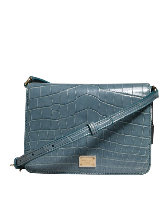 Dolce &amp; Gabbana luxury crossbody bag in green exotic leather with recognizable DG logo plate