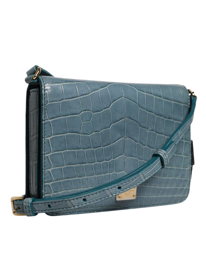 Dolce &amp; Gabbana luxury crossbody bag in green exotic leather with recognizable DG logo plate
