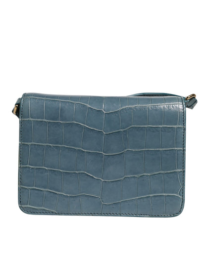 Dolce &amp; Gabbana luxury crossbody bag in green exotic leather with recognizable DG logo plate