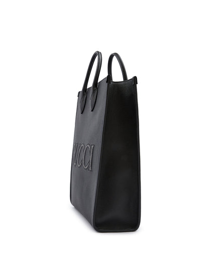 Gucci Zwart Leren logo middelgrote Tote Tas Gucci