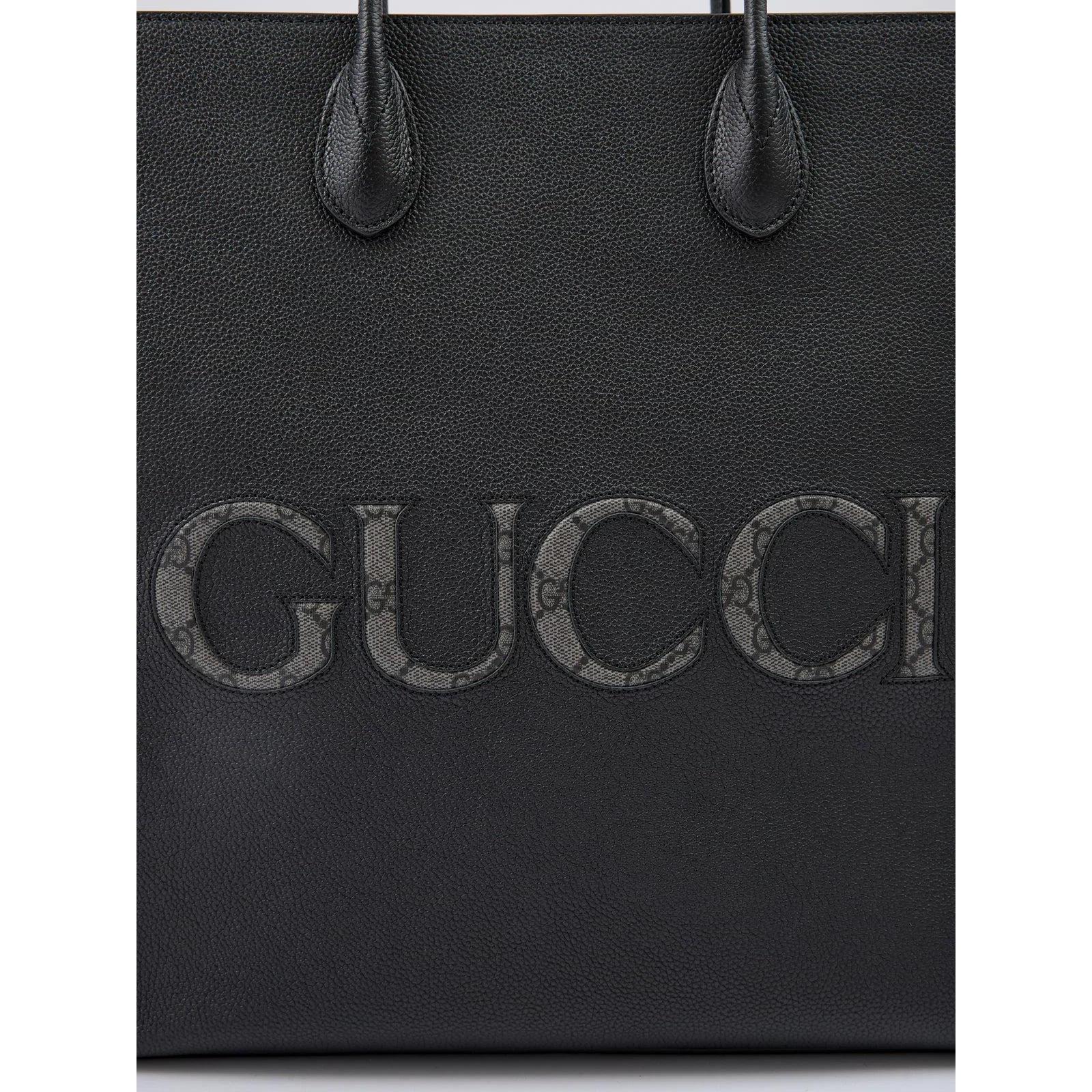Gucci Zwart Leren logo middelgrote Tote Tas - MARANOS