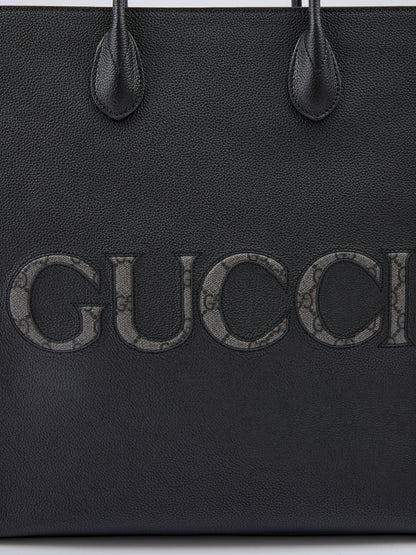 Gucci Zwart Leren logo middelgrote Tote Tas Gucci