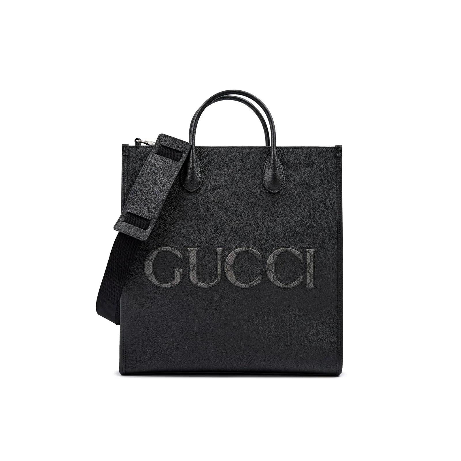 Gucci Zwart Leren logo middelgrote Tote Tas - MARANOS