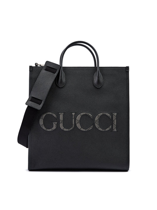 Gucci Zwart Leren logo middelgrote Tote Tas Gucci