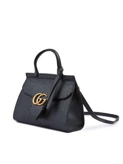 Gucci Zwart Leren GG Marmont Handtas