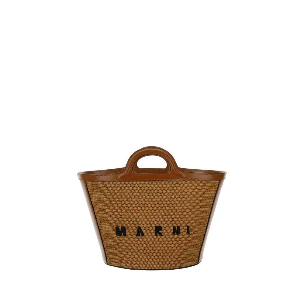 Marni bucket bag in raffia met leren details - MARANOS