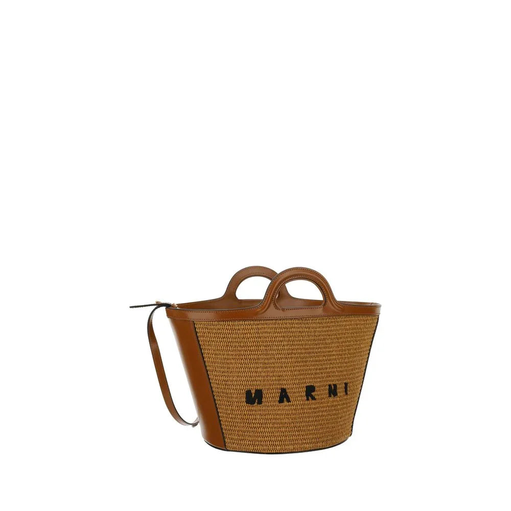 Marni bucket bag in raffia met leren details - MARANOS