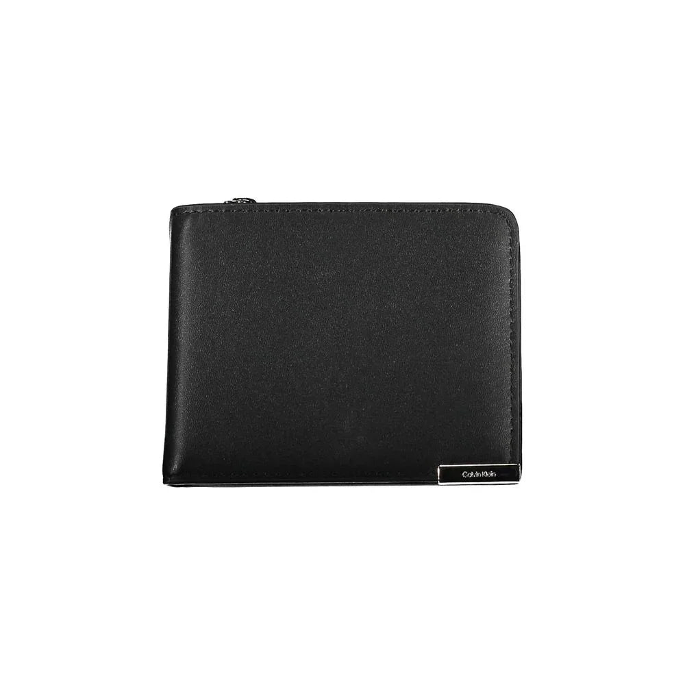 Calvin Klein portemonnee in zwart polyethyleen met RFID-block, rits- en drukknoopsluiting en logo - MARANOS