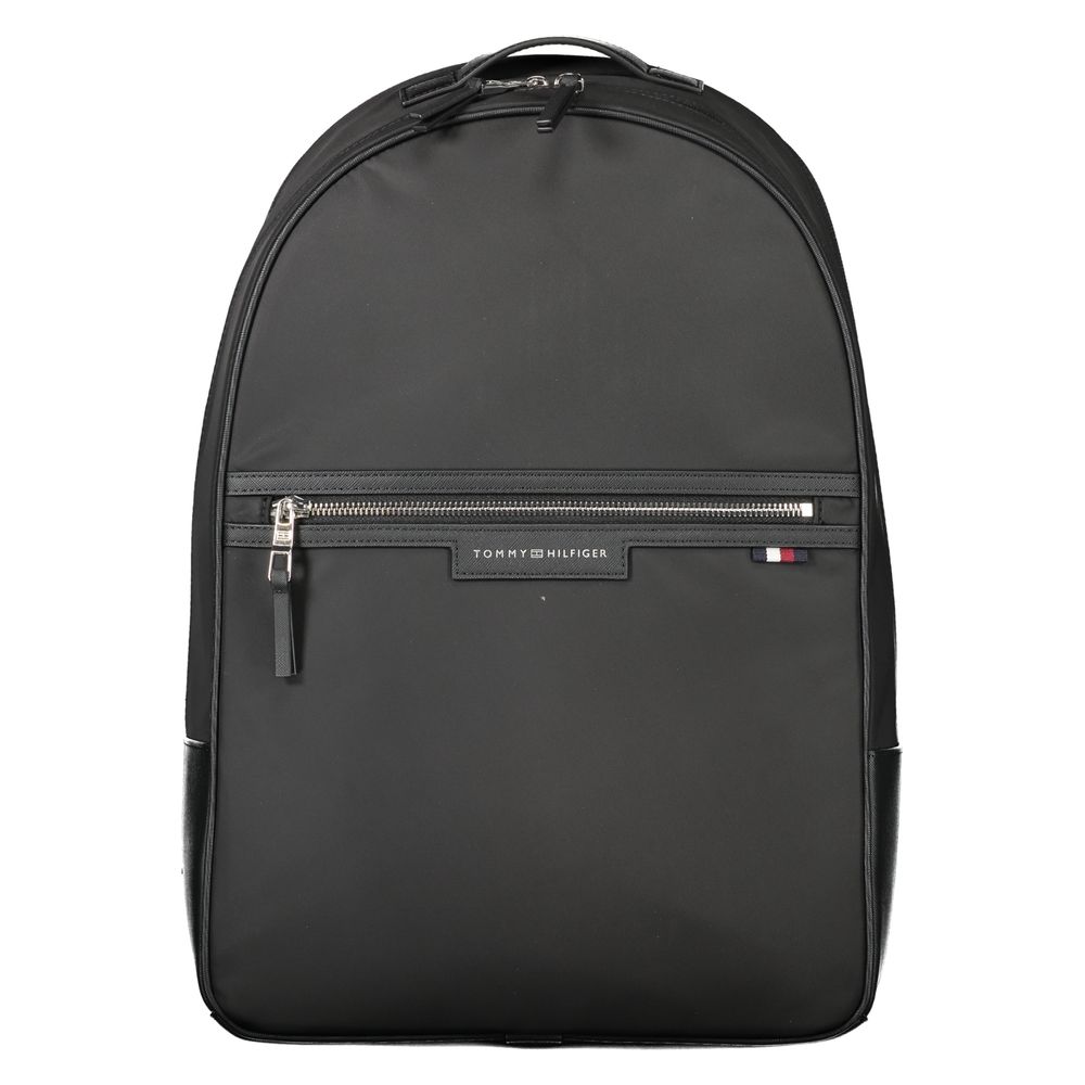 Tommy Hilfiger rugzak in zwart gerecycled polyester met laptopvak, contrasterende details en logo Tommy Hilfiger
