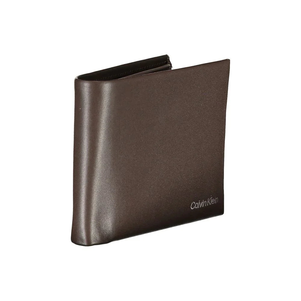 Calvin Klein portemonnee in bruin leer met RFID-block, print en logo - MARANOS
