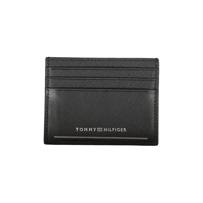 Tommy Hilfiger kaarthouder in zwart leer met centraal vak, contrasterende details en logo - MARANOS